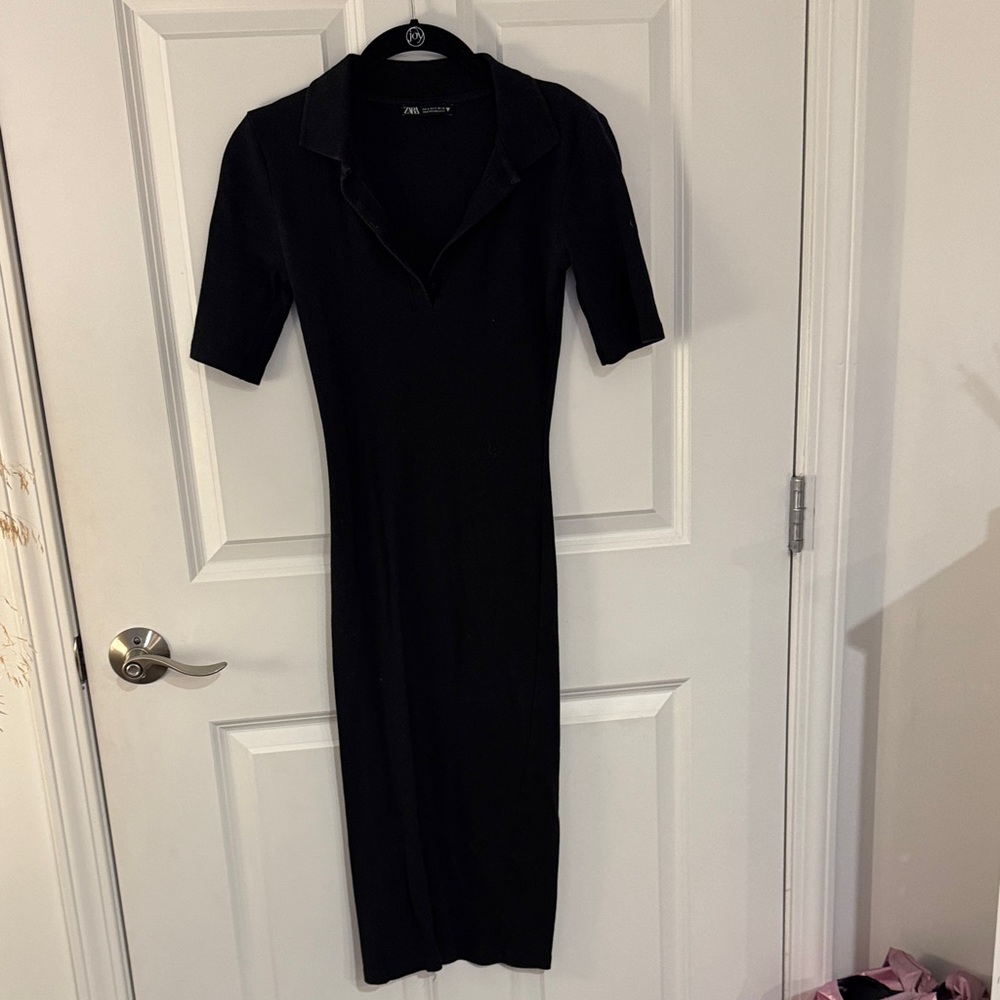 Zara Black Collared Midi Dress